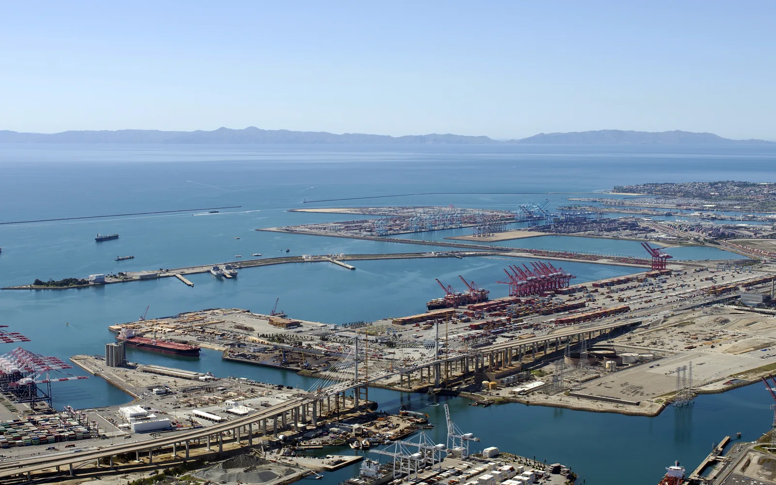 Port of Long Beach with shipping containers and cranes